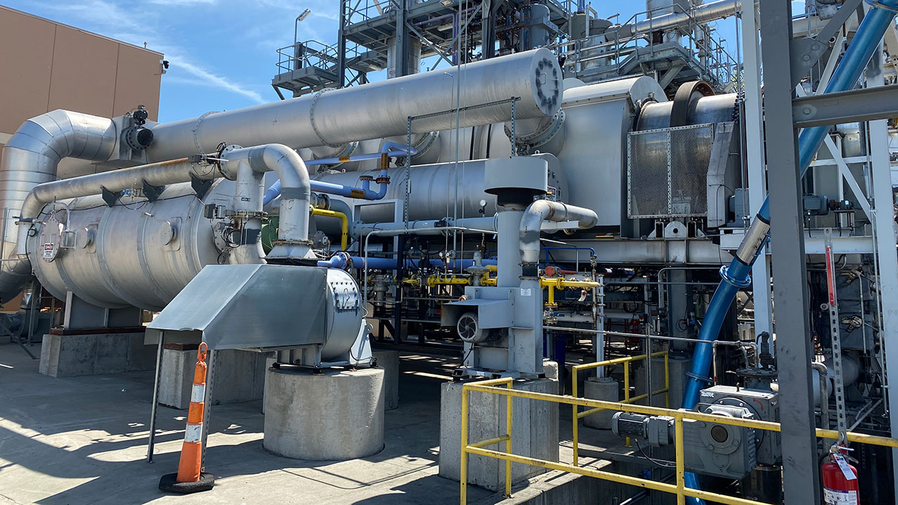 Silver pipes at a Tetra Tech-designed advanced recycling facility