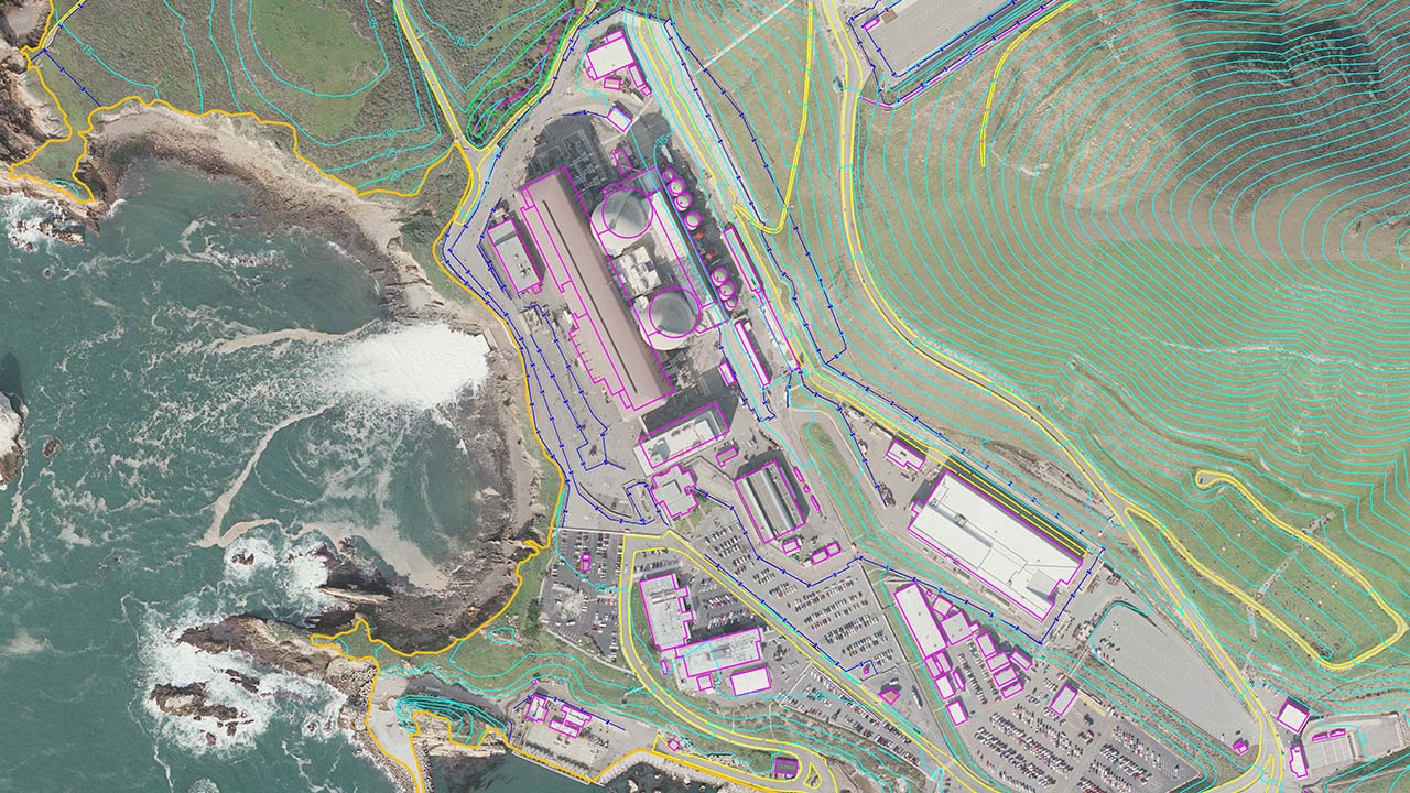 Map of the area surrounding a power plant overlaid with GIS data produced by Tetra Tech's geospatial mapping team