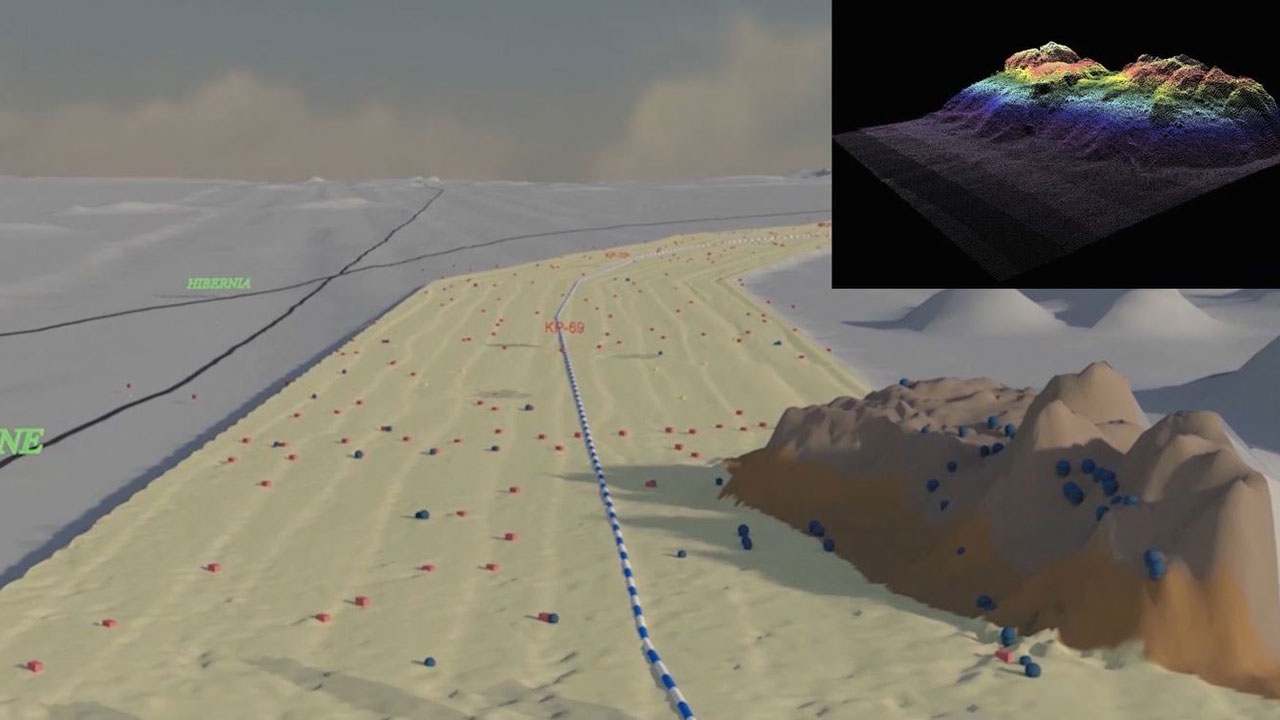 Undersea cable route 3D visualization with point cloud rock as imaged by Tetra Tech geospatial team