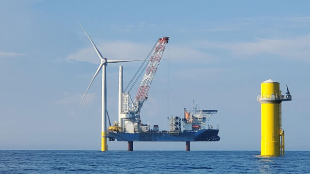 Offshore wind turbine pictured in the ocean