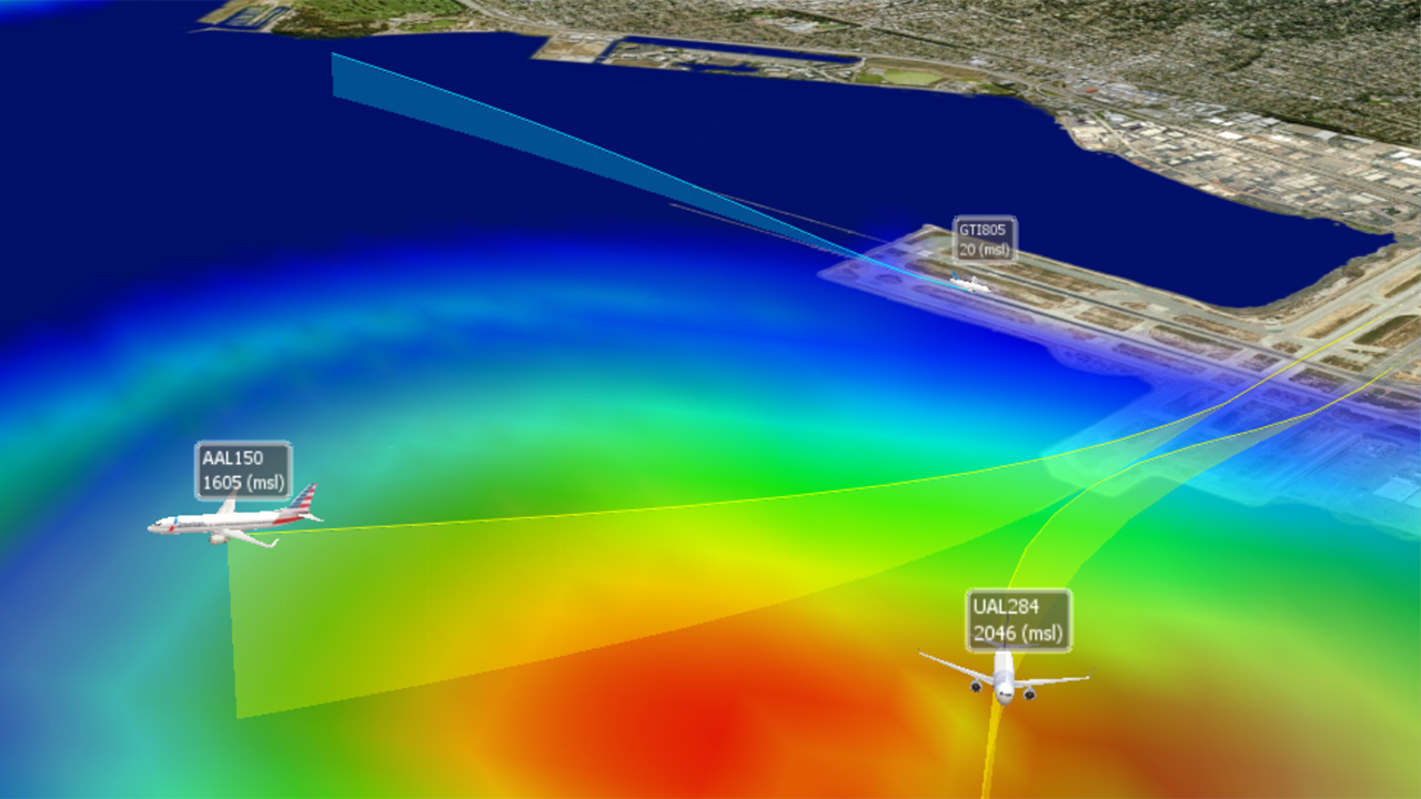 Map with 3D aviation path generated by Tetra Tech’s Volans software
