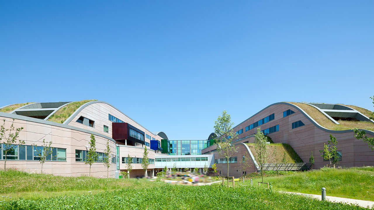 Lush gardens outside the Alder Hey Children’s Hospital