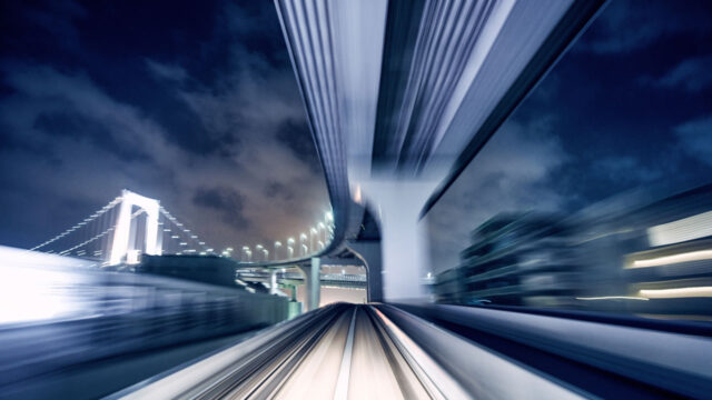 Moving night light, with structures and suggesting tunnel