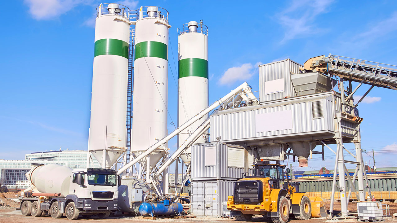 Concrete plant and cement trucks