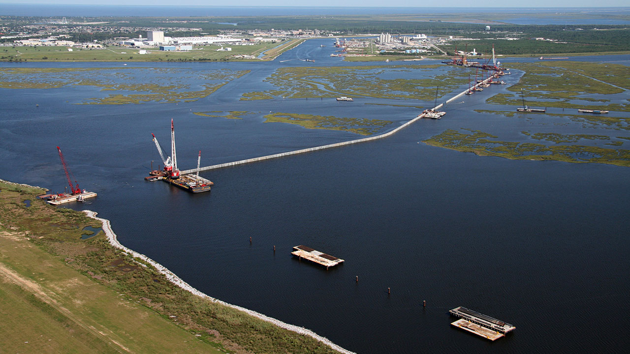 Aerial view of the IHNC Canal Surge Barrier
