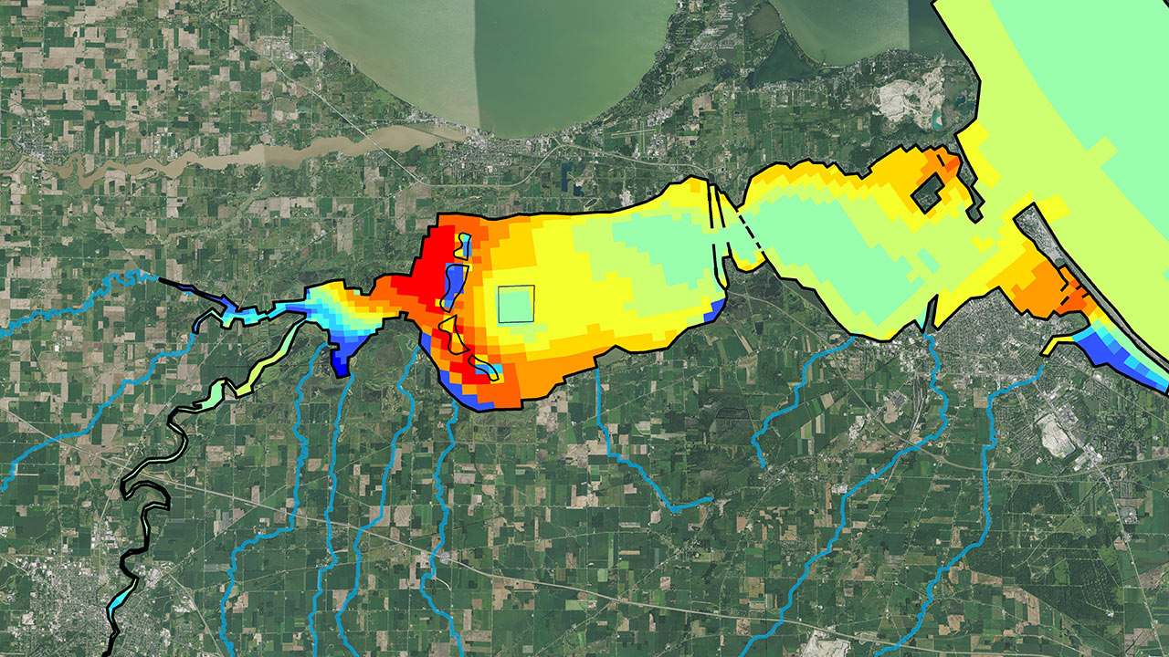 Aerial heat map model of Sandusky Bay in Ohio