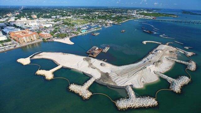 Aerial view of the Fort Pierce Marina artificial island complex that Tetra Tech designed