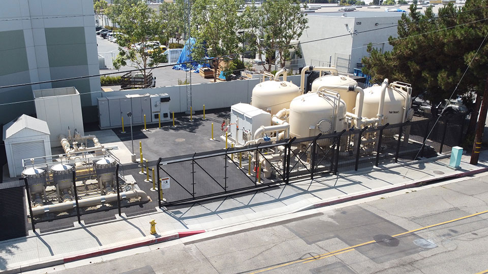 Aerial view of the completed 4.3 MGD PFAS Water Treatment Plant in the City of Fullerton
