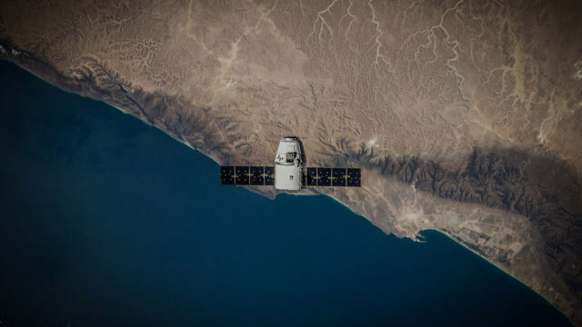 Aerial view of a satellite above the UK