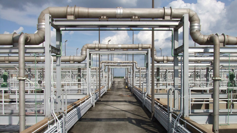 Walkway used to access activated sludge reactors and association instrumentation