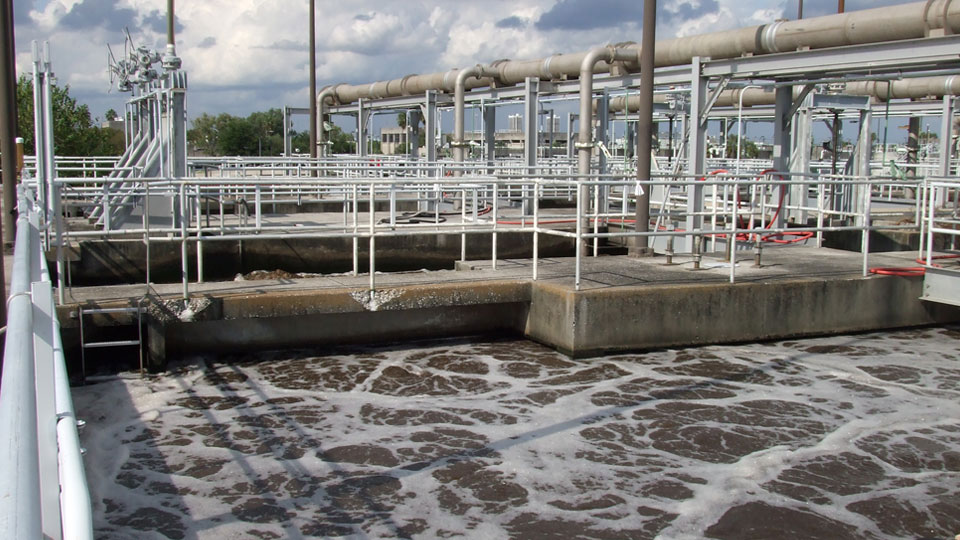Activated sludge basin at 96 million gallons per day advanced wastewater treatment facility