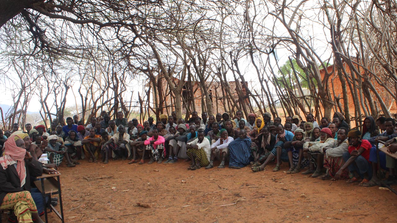 A community gathers to support the launch of a pastoral planning group in Ethiopia