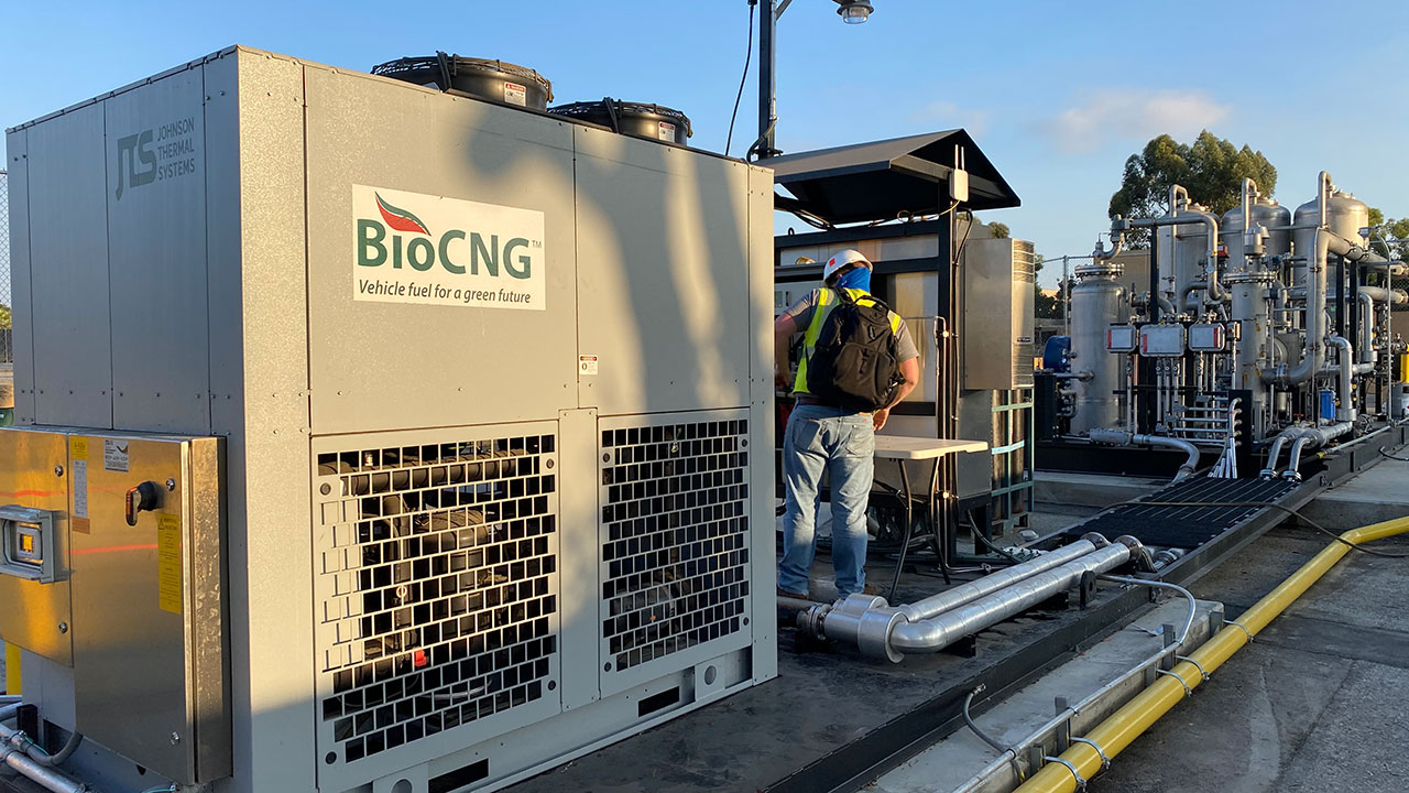 A chiller and bridge and BioCNG™ skid as part of Tetra Tech’s work on the LACSD biogas to fuel project