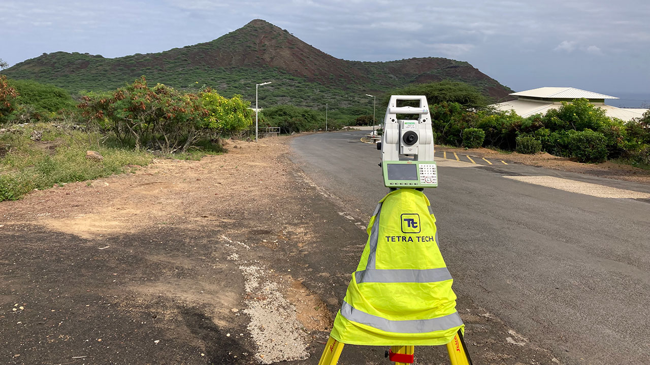 Topographical survey equipment at Ascension Island where Tetra Tech carried out site assessments