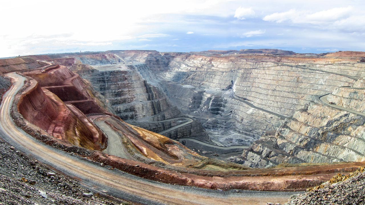 Aerial view of an open pit mine