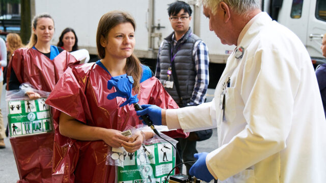 NYU Langone Health’s Radiation Safety staff conducting readings for radiation contamination