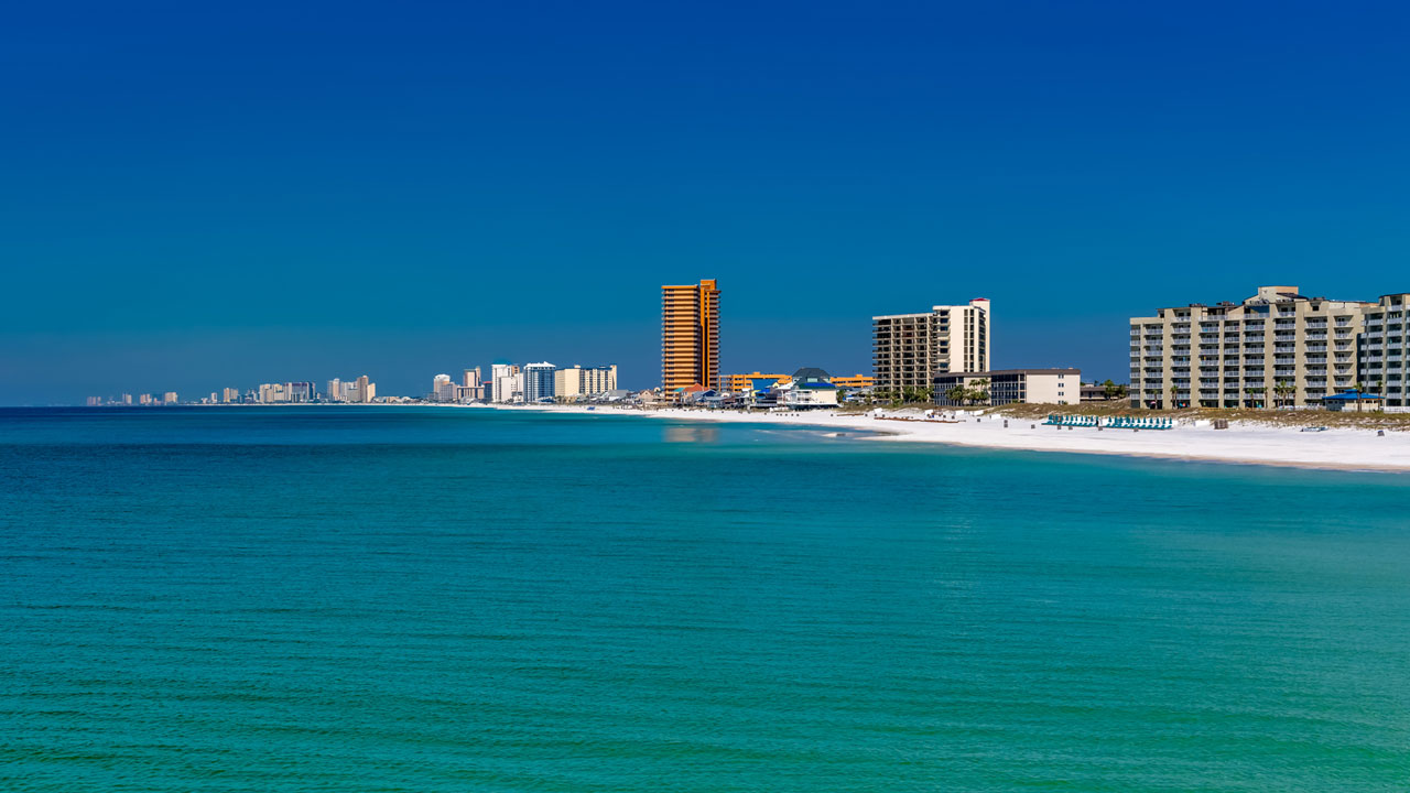 A view of Panama City Beach, Florida, along the coast