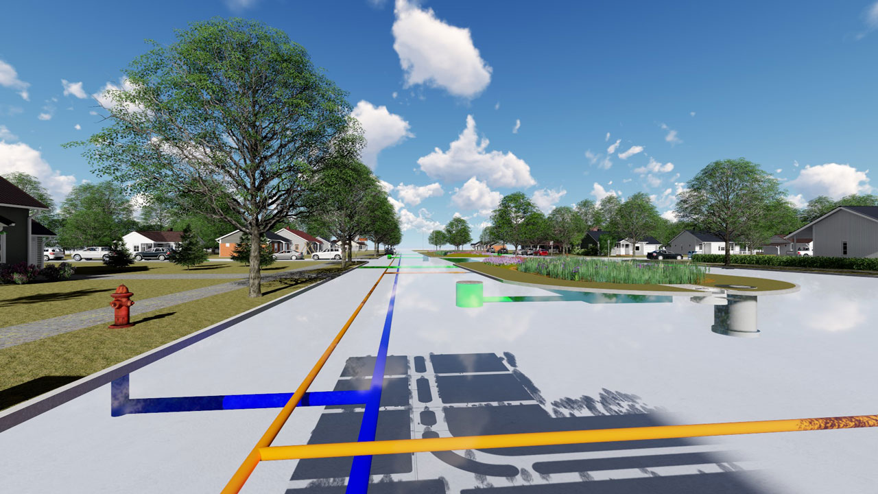 Rendering of street planning with underground utilities