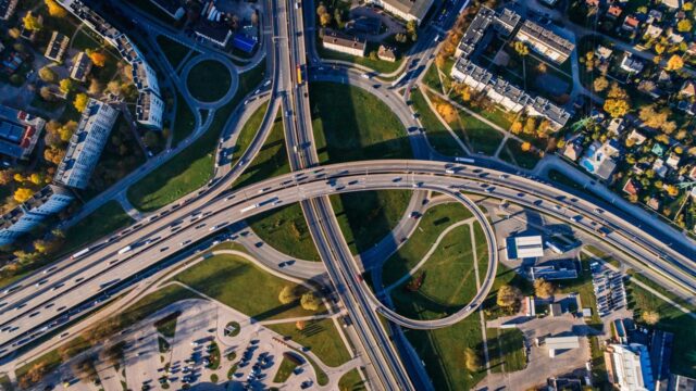 Aerial photo of roadway and interchange