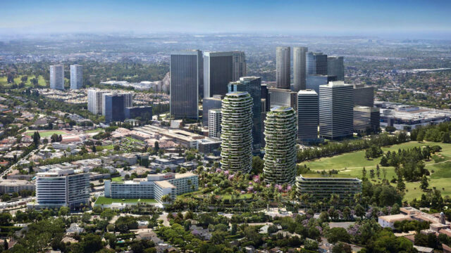 A sweeping view of the lush infrastructure of One Beverly Hills