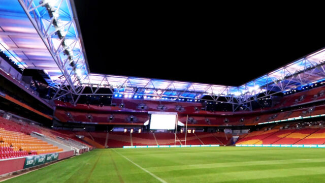 Rectangular stadium at night