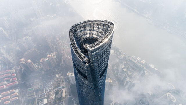 Breathtaking view of the Shanghai Tower from above