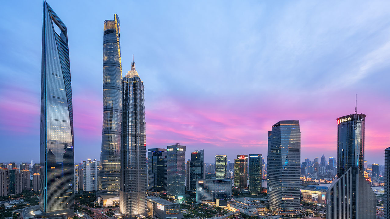 Beautiful Shanghai city skyline during sunset