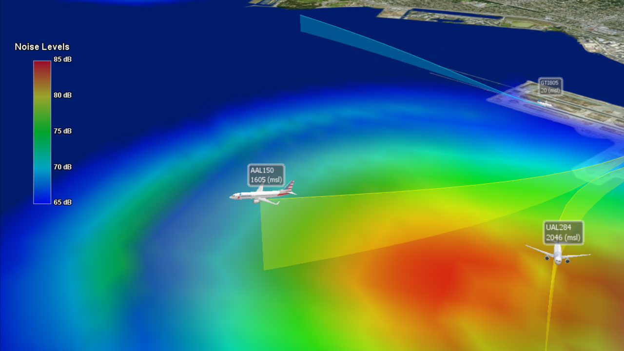 A 3D flight path visualization from Tetra Tech’s Volans platform, which provides information for public viewing