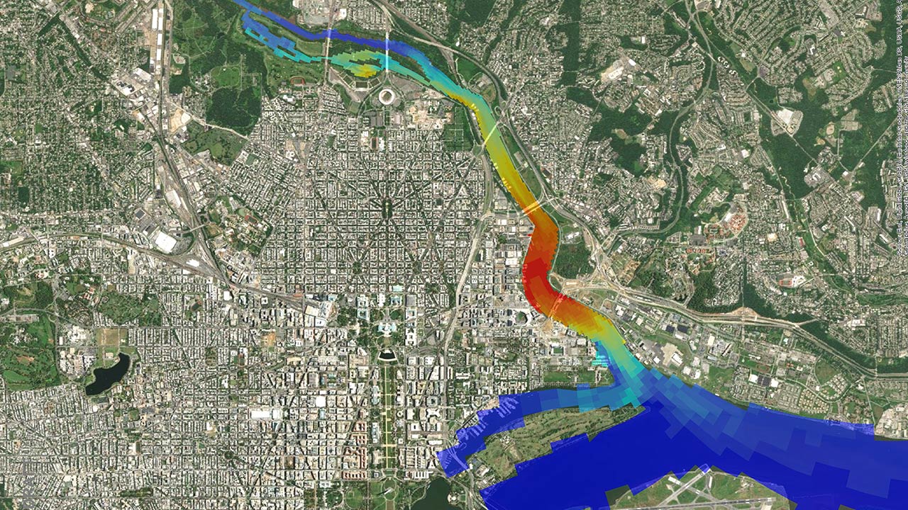 Tetra Tech's model application simulates hydrodynamics, sediments, and toxicants moving in the Anacostia and Potomac Rivers