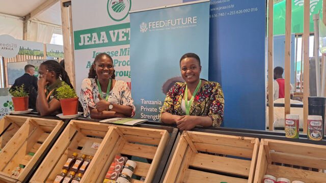 Founders of Migeto Agribusiness Company Limited and Mkami (T) Ltd, display their products at the 2023 Africa Food Systems Forum