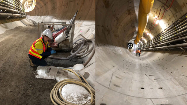 Tetra Tech Hydrologist Casey O’Farrell undertaking groundwater measurement inside Melbourne Metro Tunnel construction site