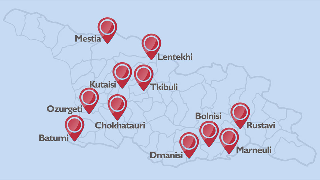 A map of the USAID Local Governance Program partner municipalities for 2023