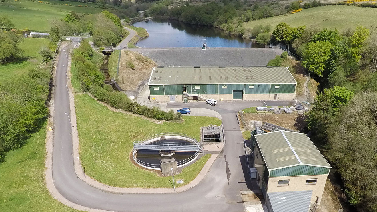 Aerial view of water treatment plant in Northern Ireland
