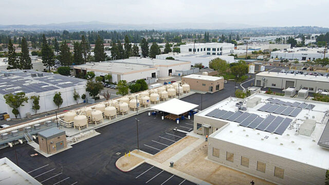 Aerial view of the completed 4.3 MGD PFAS Water Treatment Plant in the City of Fullerton