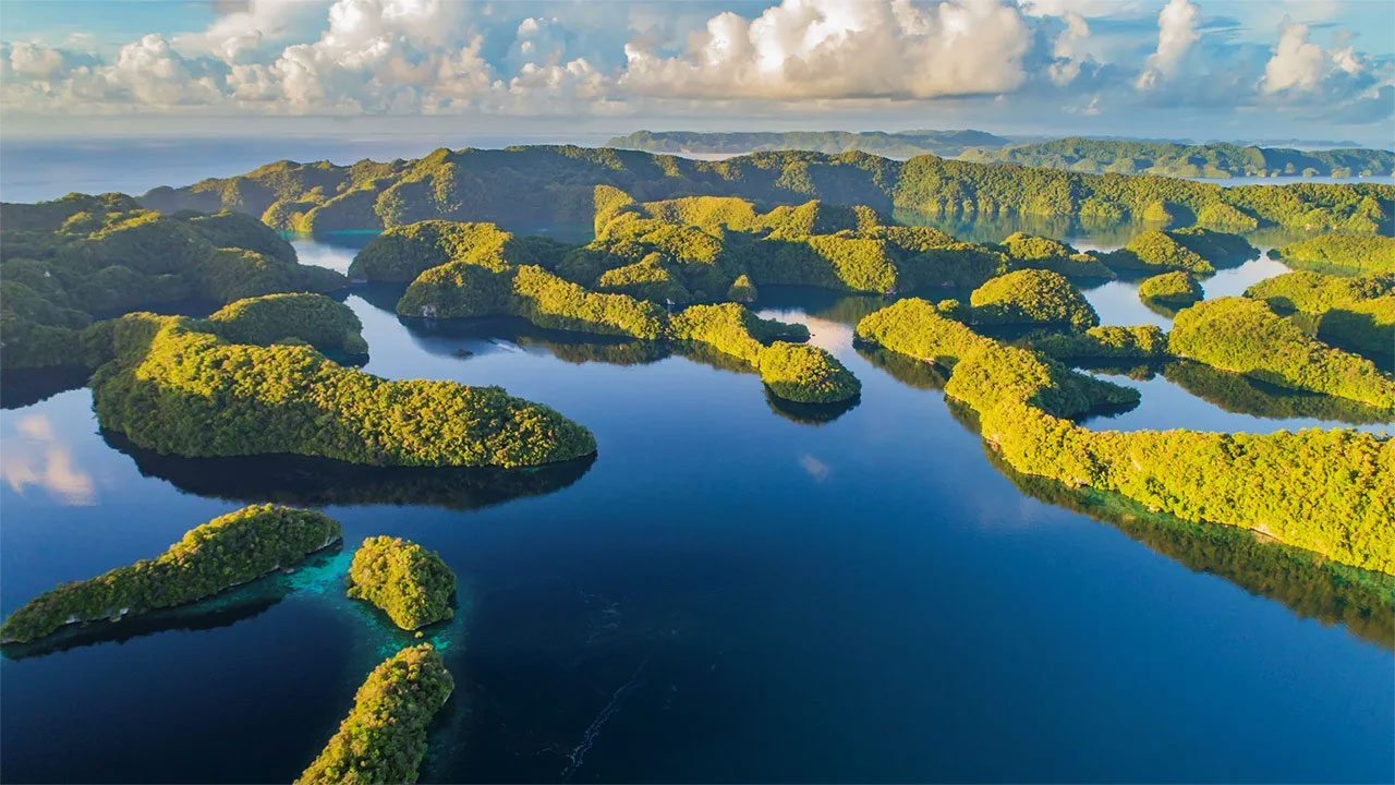Aerial view of Palau Islands for the Australia Infrastructure Financing Facility in the Pacific