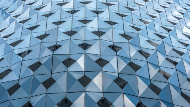 View of a side of a building with a geometric pattern