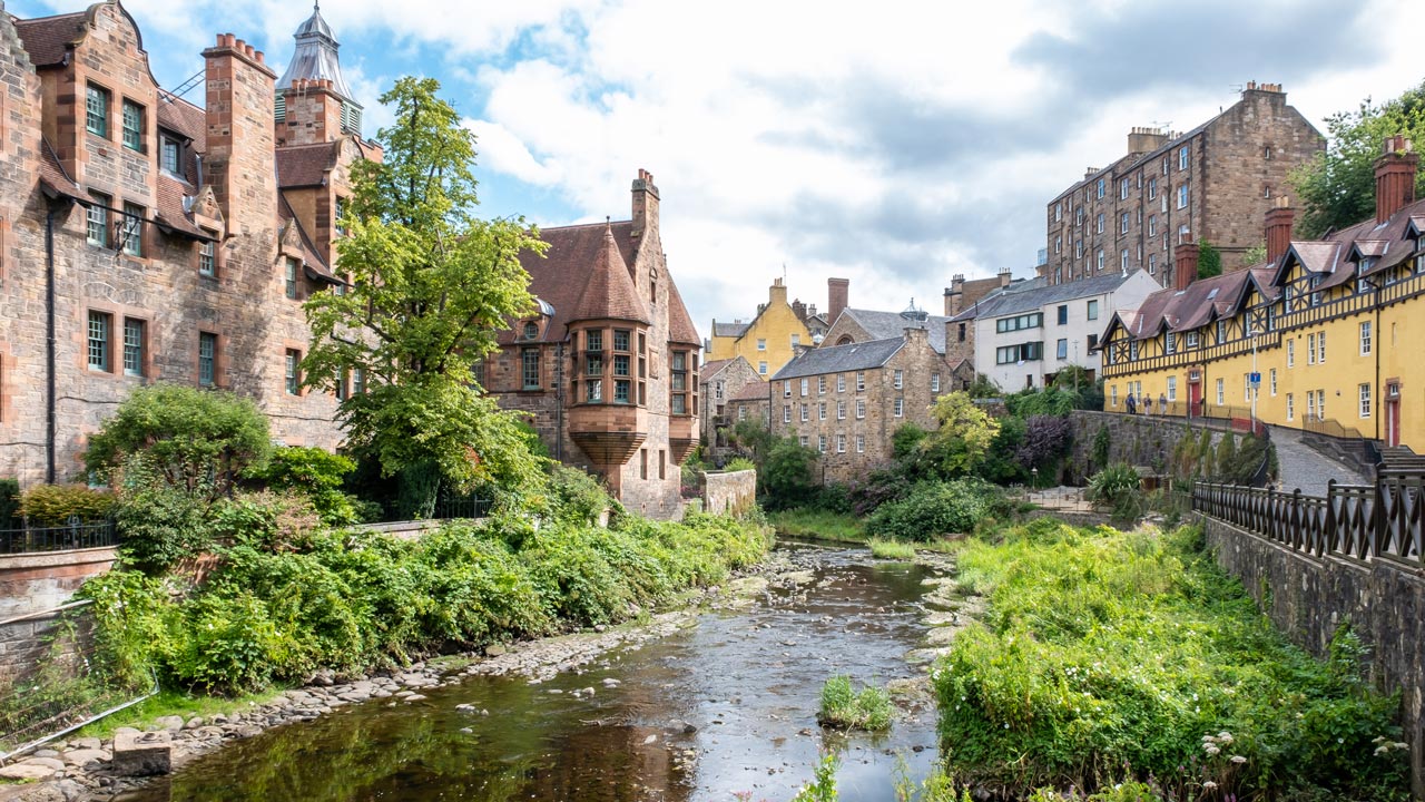 The Water of Leith, a small creek, running through a historic village in Edinburgh, Scotland