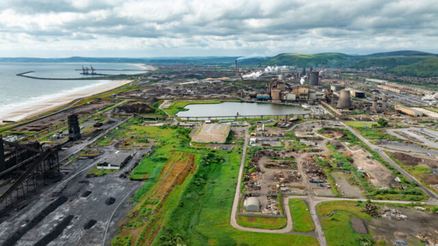 Aerial view of Steel Plant Industry in Port Talbot, UK