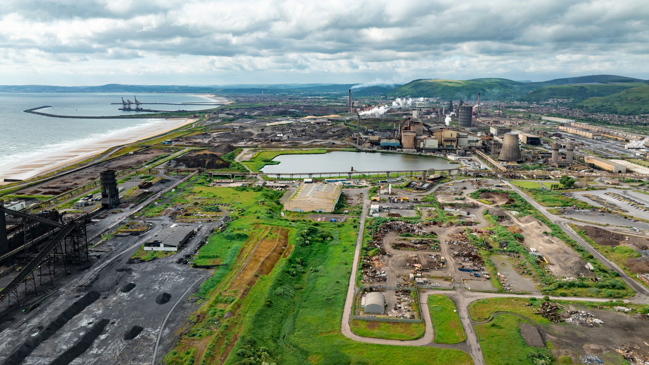 Aerial view of Steel Plant Industry in Port Talbot, UK
