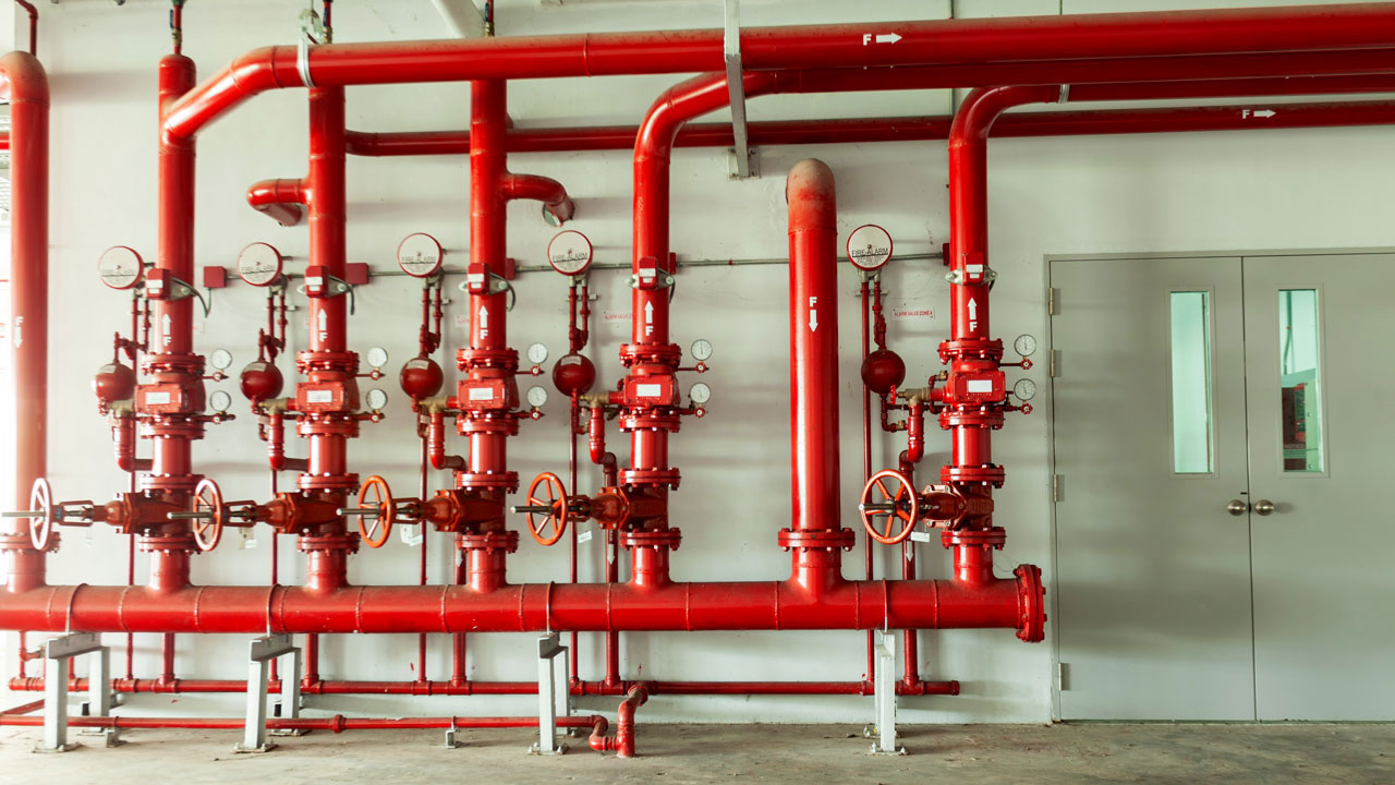 Red piping for building sprinkler system 