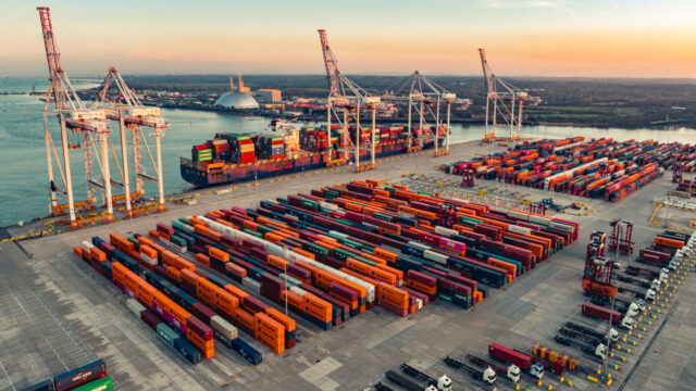 Aerial view of container port