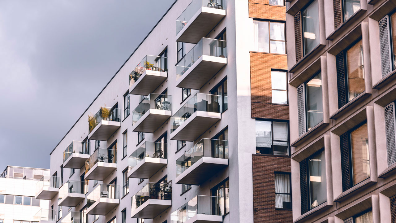 View of balconies on a residential apartment block
