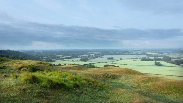 A view of the English rolling countryside in the daytime