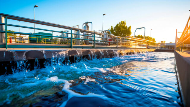 A wastewater channel in a water treatment works