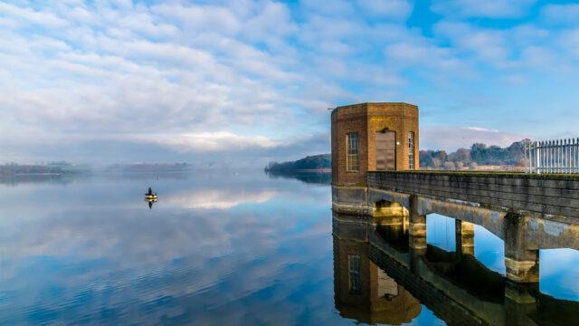 An early morning view across a reservoir