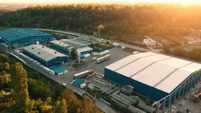 Aerial view of a large industrial building