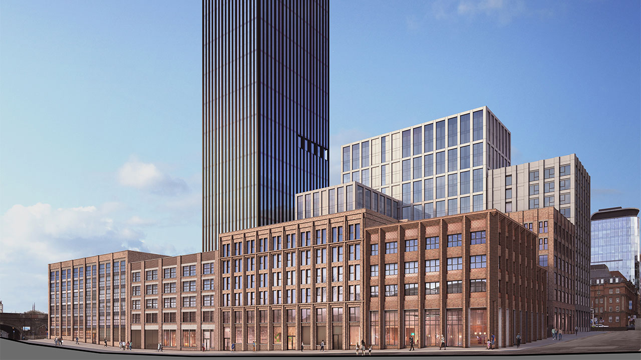 Computer generated image of 39-storey mixed-use residential building within an urban setting