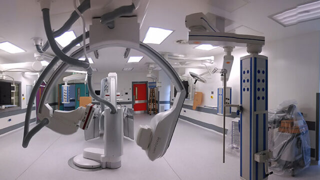 Wide angle view of medical equipment in a hospital
