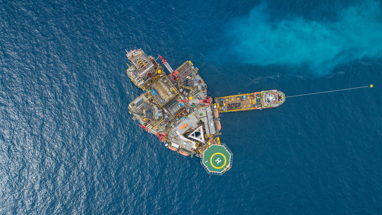 Aerial view of an offshore oil rig