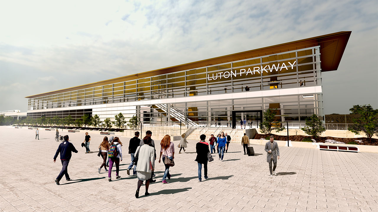 Illustration of the outside of Luton Parkway Station.